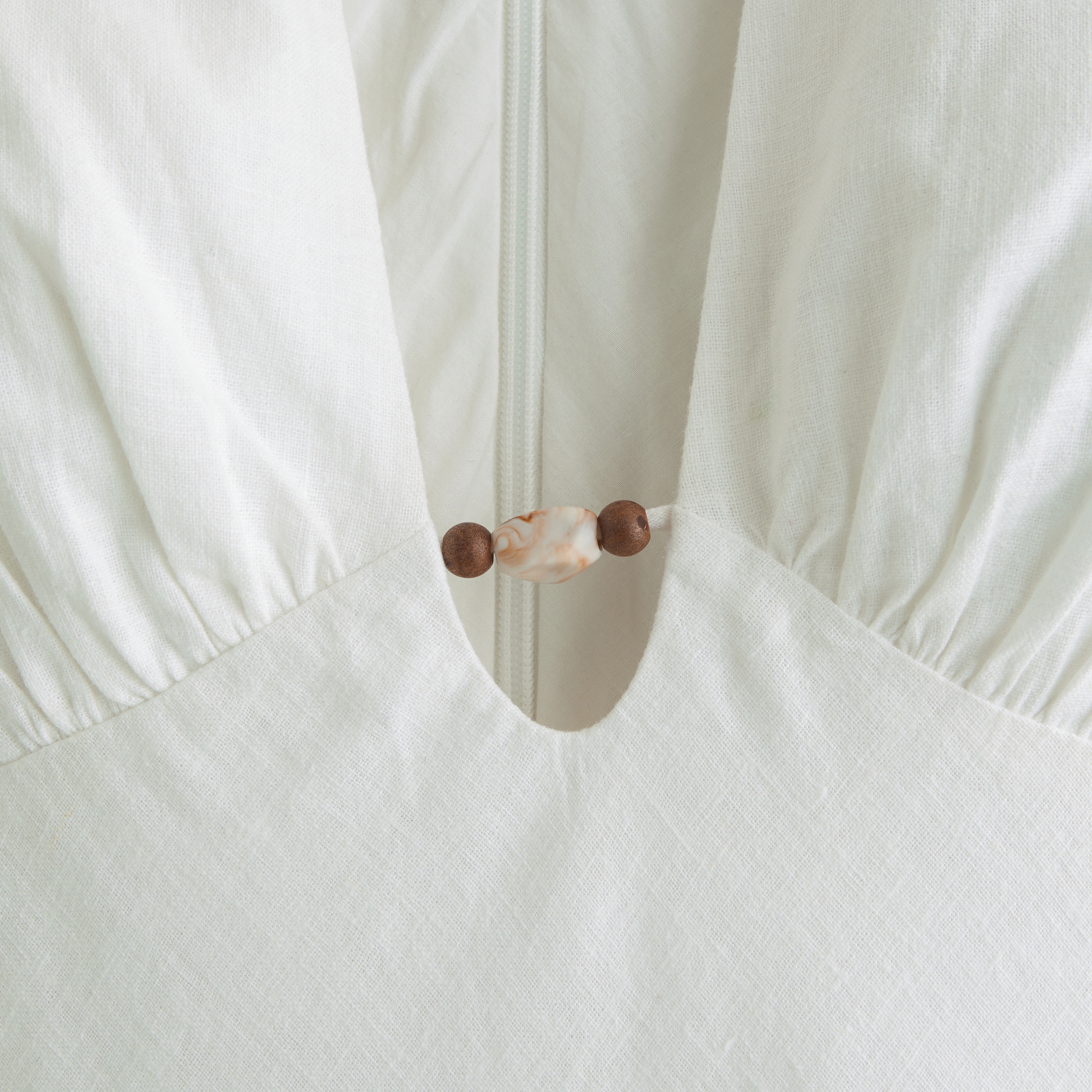 Abercrombie & Fitch Beaded Plunge Linen-blend Maxi Dress In White