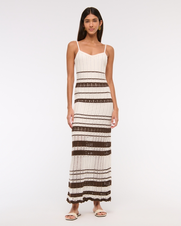 Crochet-Style Maxi Dress, Cream view 1