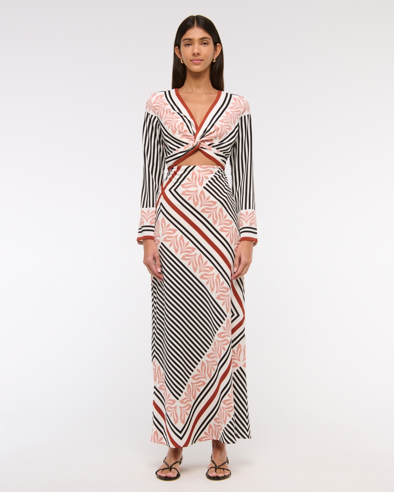 Women's Long-Sleeve Twist-Front Maxi Dress in Scarf Print | Size XL PETITE | Abercrombie & Fitch