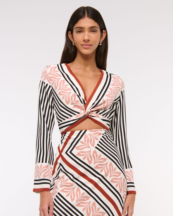 Long-Sleeve Twist-Front Maxi Dress