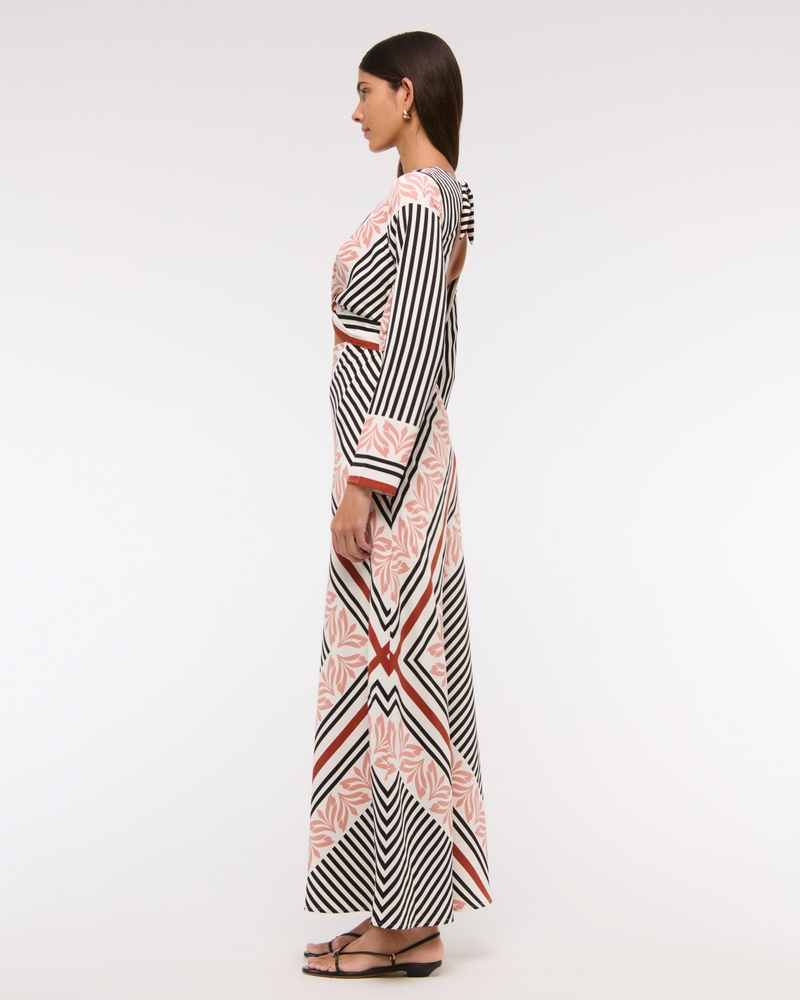 Long-Sleeve Twist-Front Maxi Dress