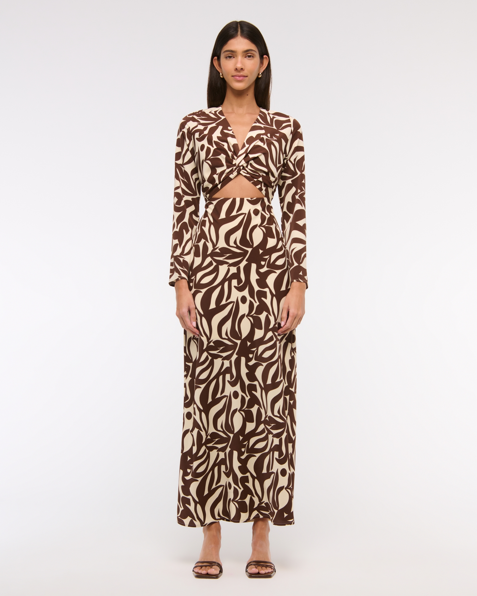 Long-Sleeve Twist-Front Maxi Dress