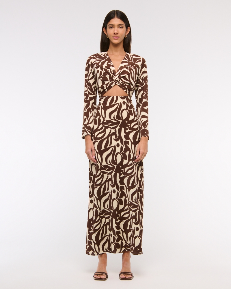 Long Sleeves Sleek Brown Maxi Dress