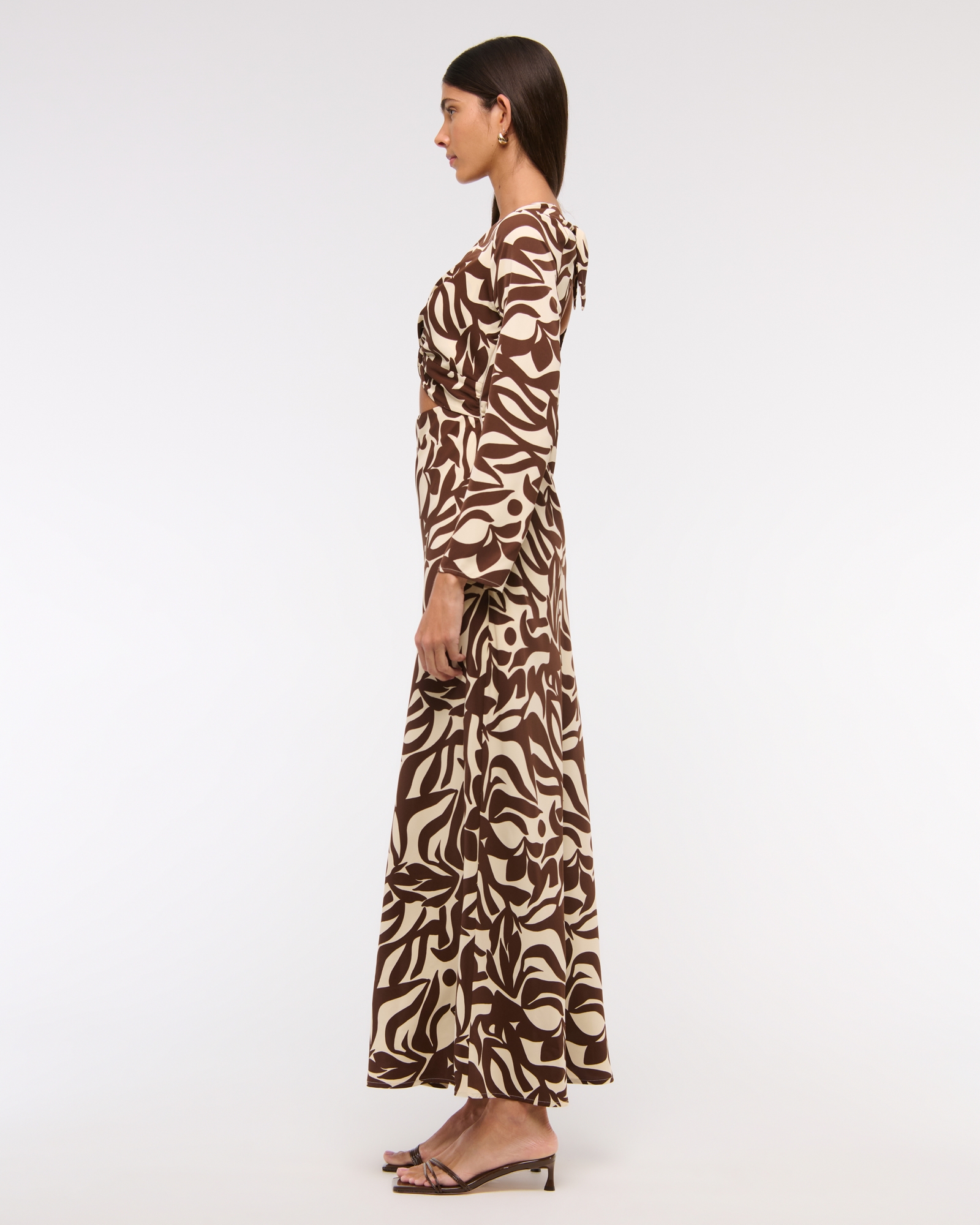 Long-Sleeve Twist-Front Maxi Dress