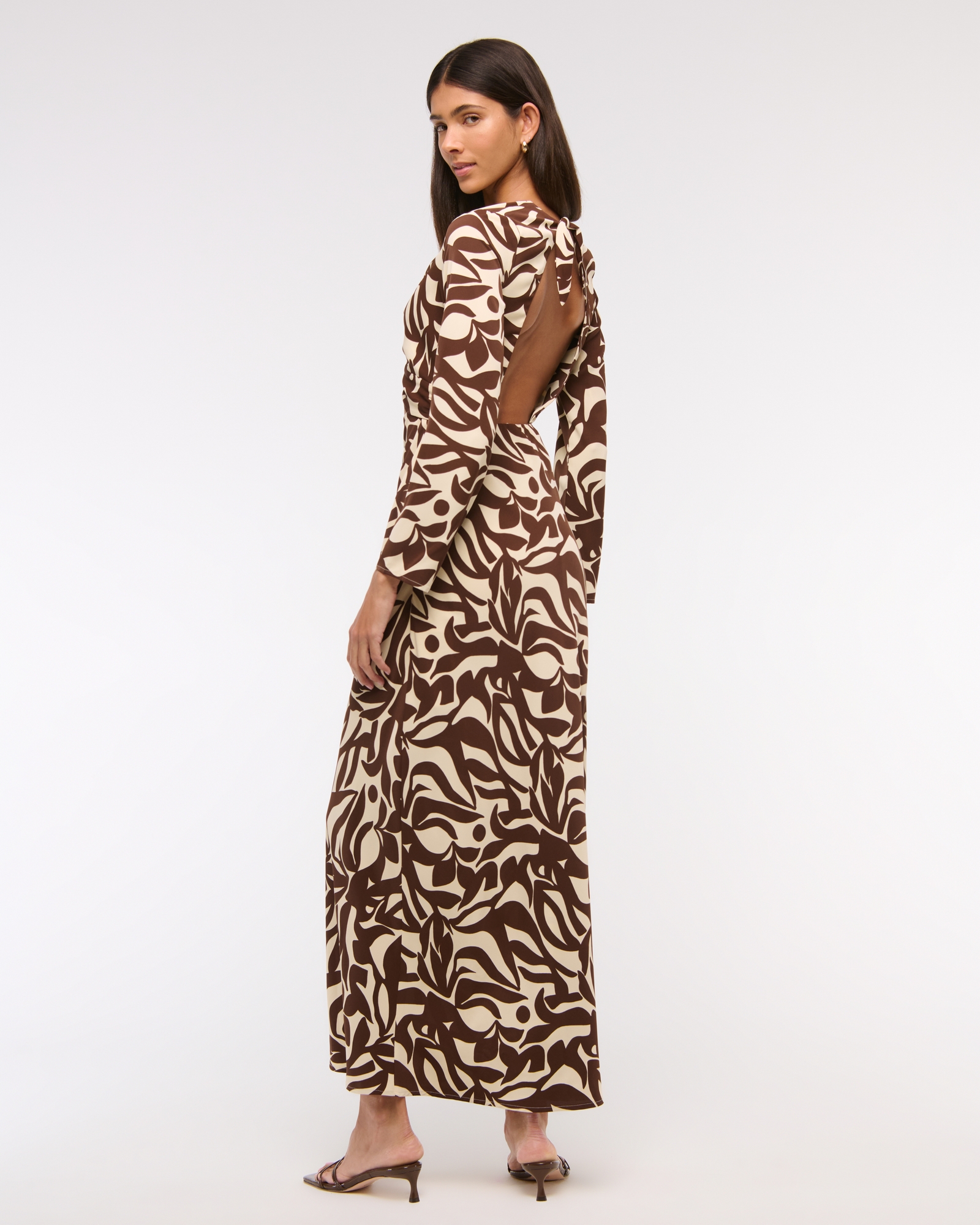 Long-Sleeve Twist-Front Maxi Dress