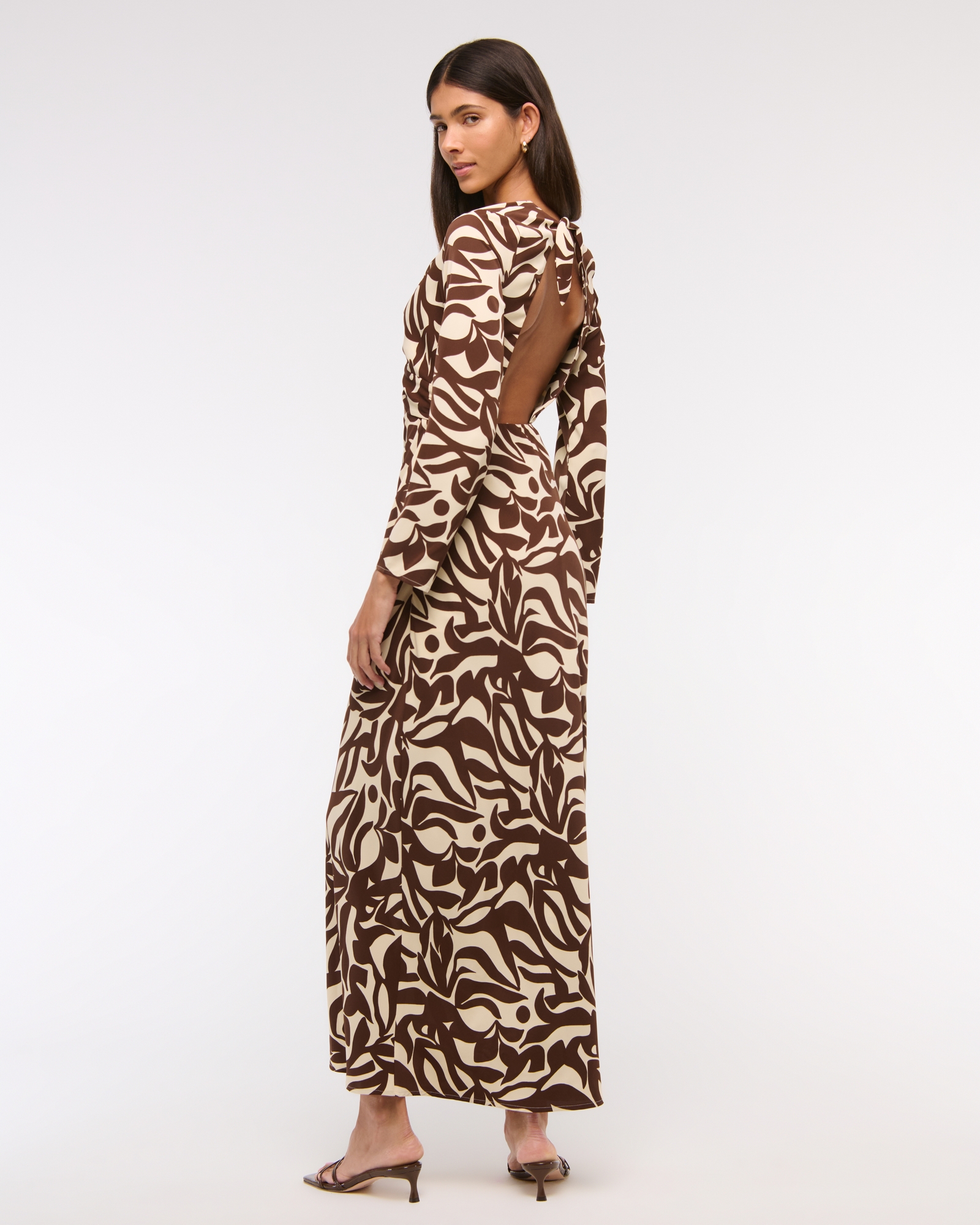 abercrombie brown maxi dress Floral Print Long Sleeve Dress