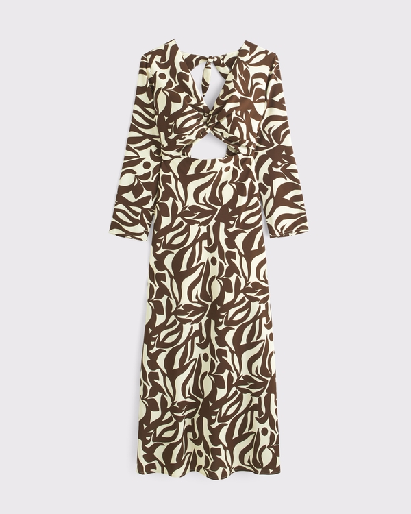 Women's Long-Sleeve Twist-Front Maxi Dress in Brown Pattern | Size XXS | Abercrombie & Fitch