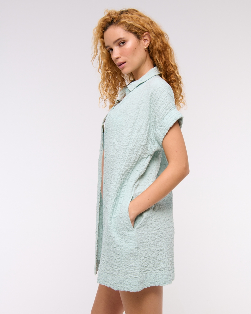 Textured Mini Shirt Dress