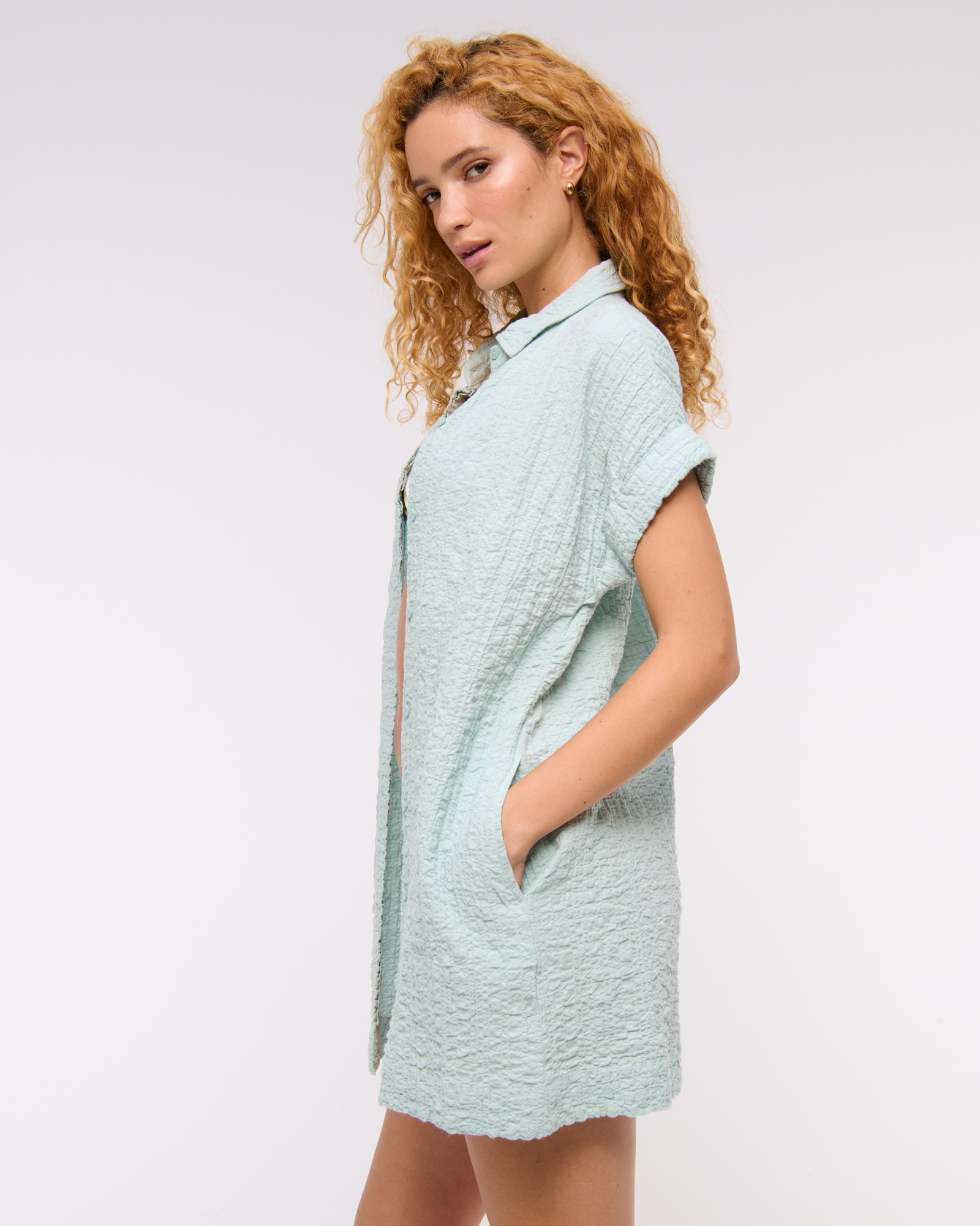 Textured Mini Shirt Dress