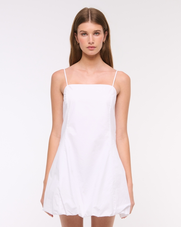 Women's Squareneck Bubble Hem Mini Dress in White | Size M TALL | Abercrombie & Fitch