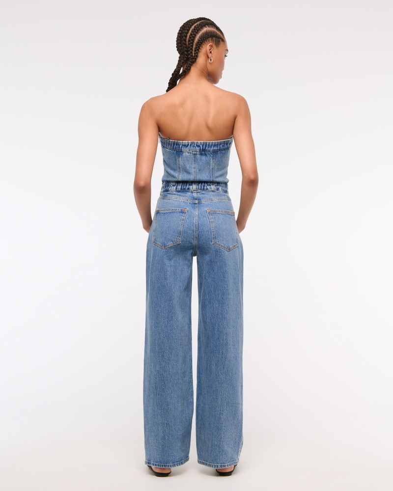 Strapless Dipped-Waist Denim Jumpsuit