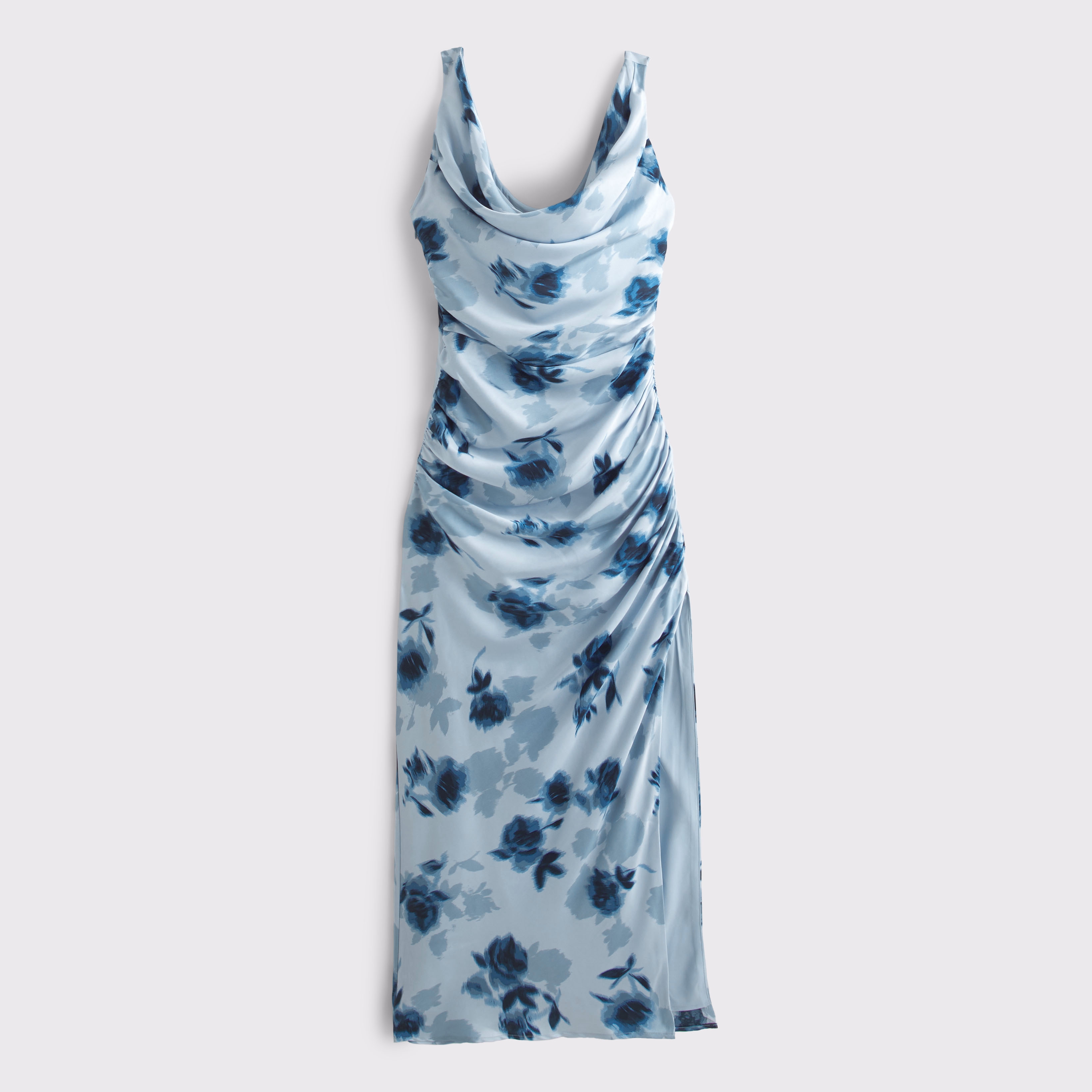 Abercrombie & Fitch Cowl Neck Draped Maxi Dress In Blue