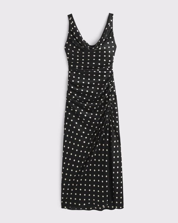 Cowl Neck Draped Maxi Dress, Black Dot view 1