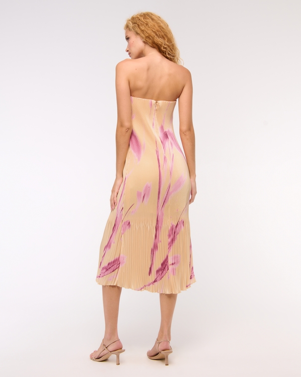 giselle pleated dress Abercrombie & Fitch A&F Giselle Pleated One-Shoulder Maxi Dress Deep Red  Small S