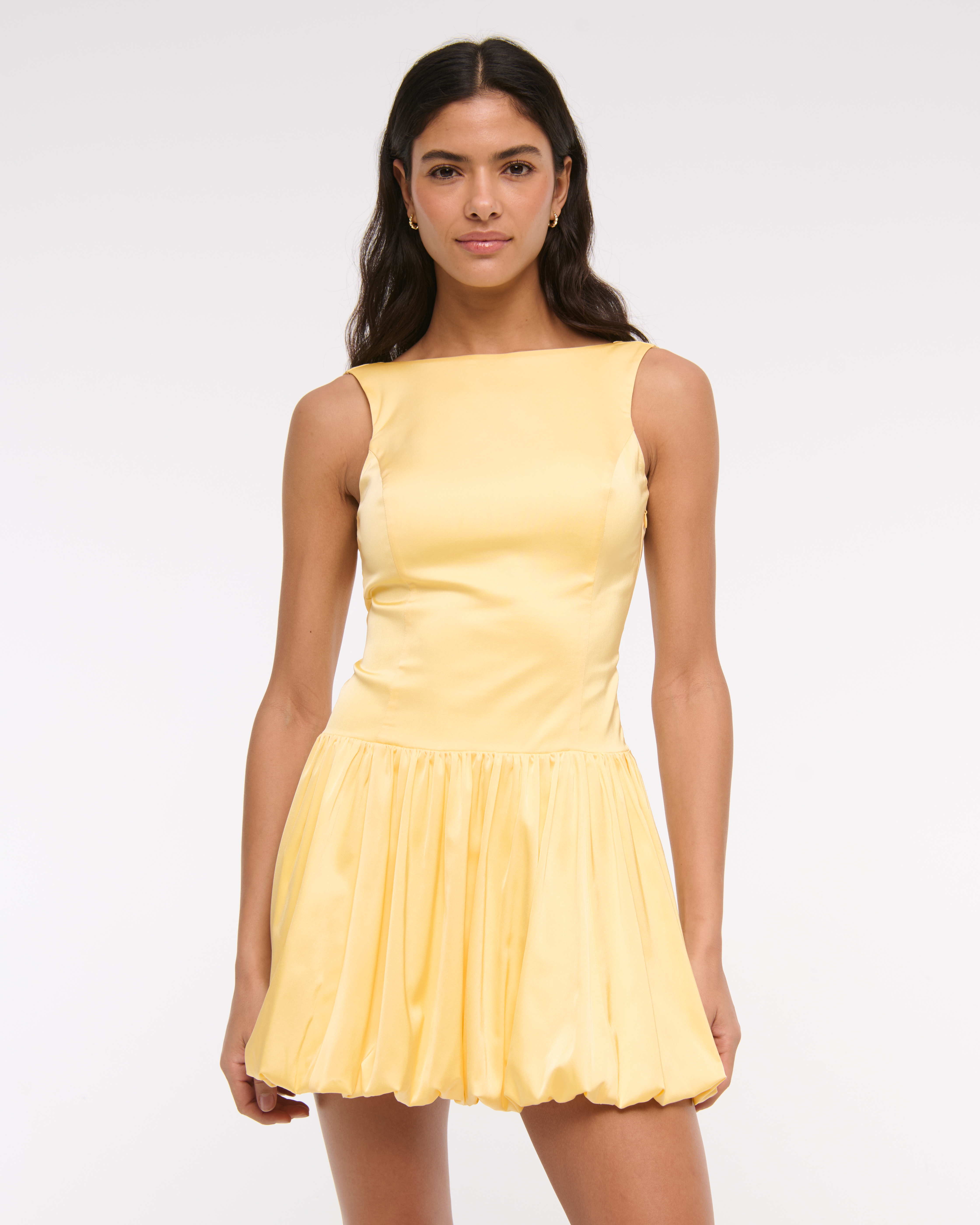 Abercrombie & Fitch High-neck Bubble Hem Mini Dress In Yellow