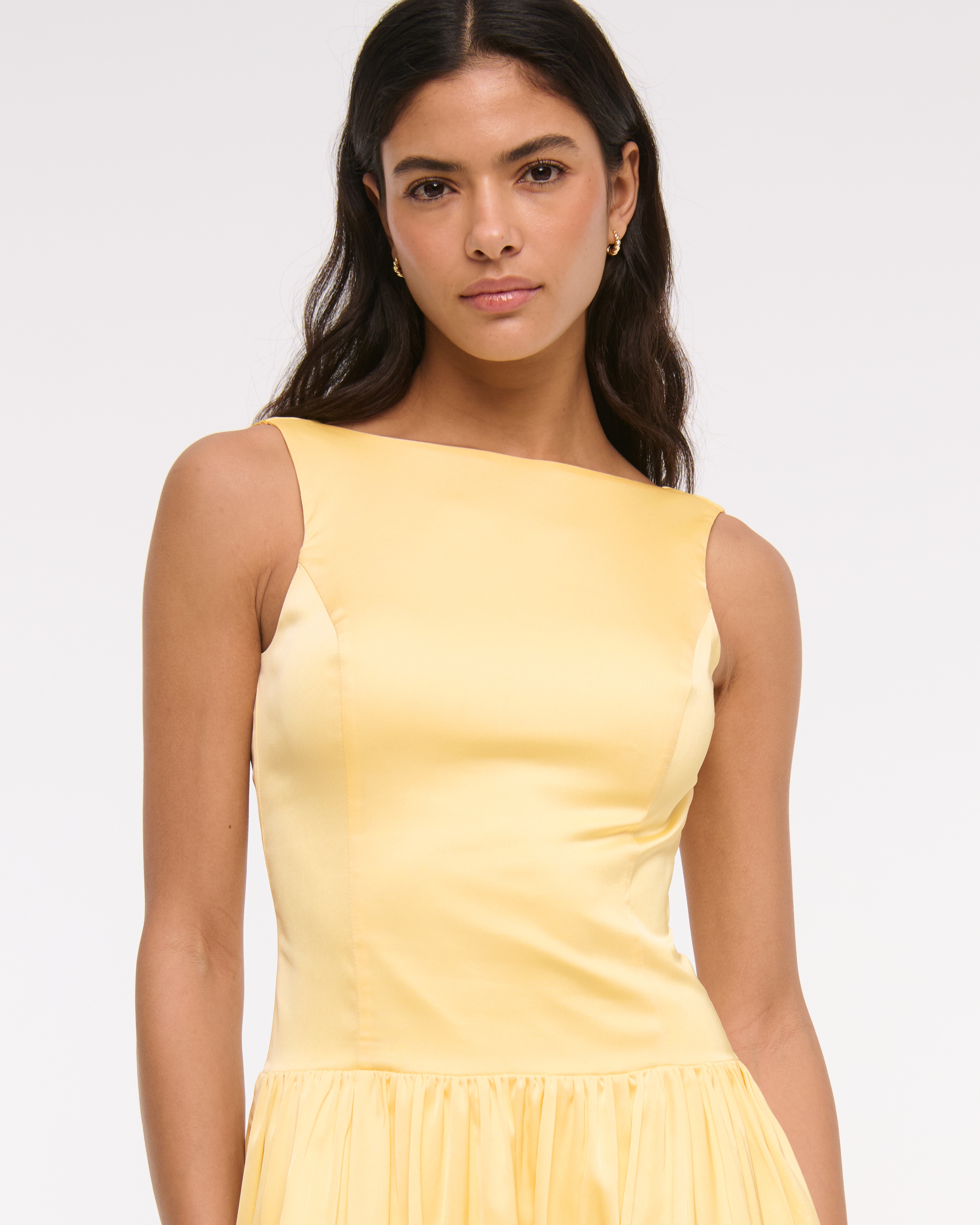 Abercrombie & Fitch High-neck Bubble Hem Mini Dress In Yellow