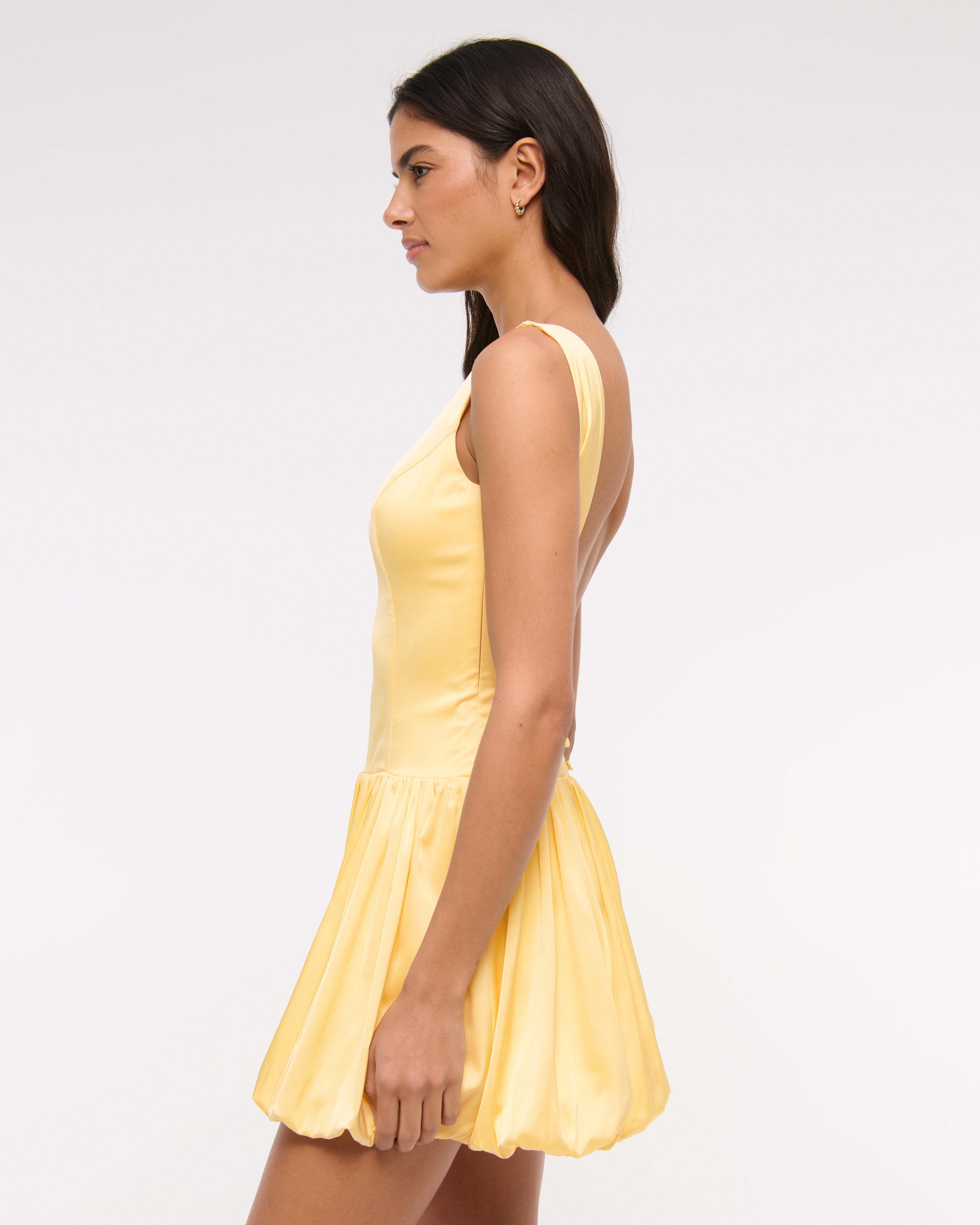 Abercrombie & Fitch High-neck Bubble Hem Mini Dress In Yellow