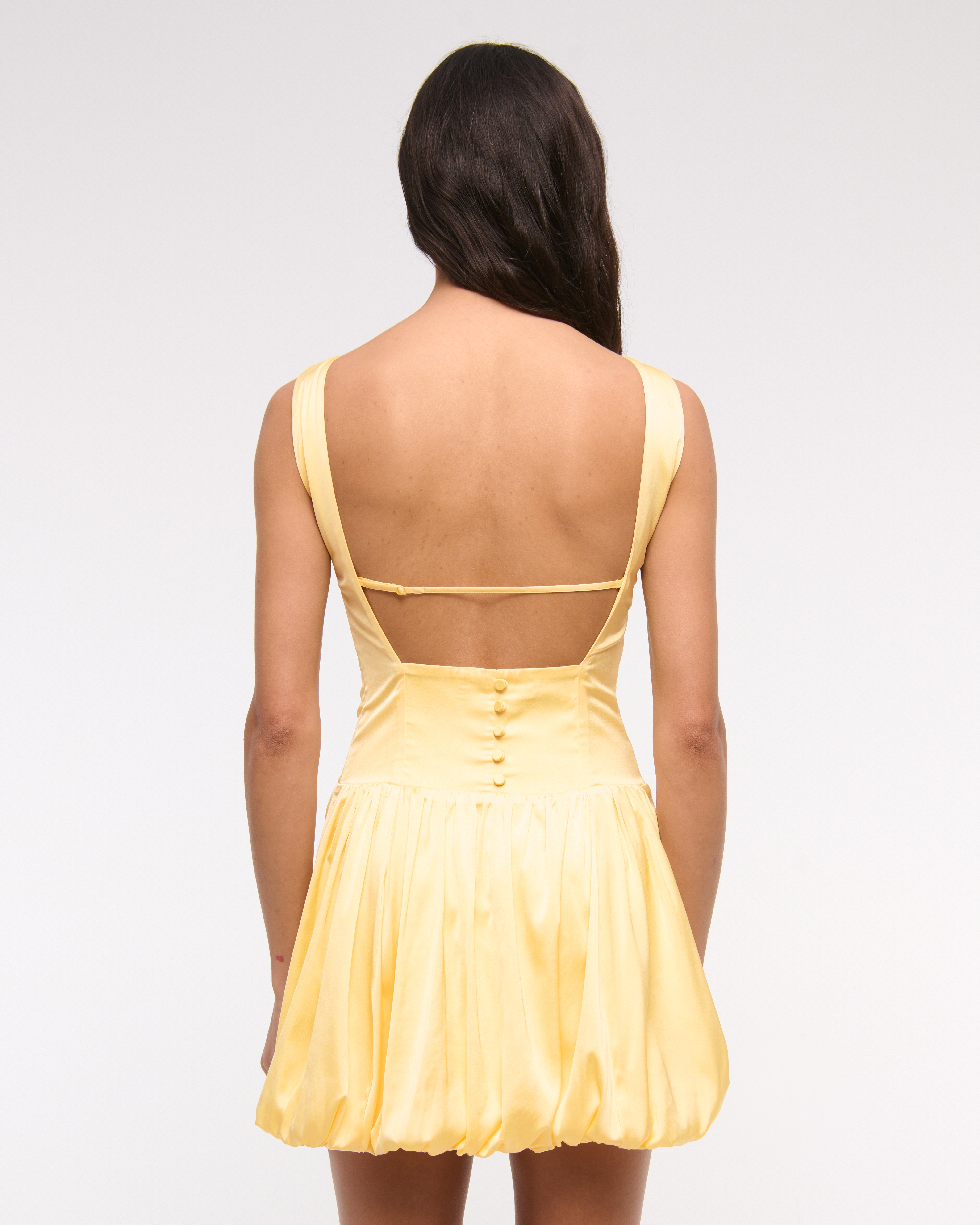 Abercrombie & Fitch High-neck Bubble Hem Mini Dress In Yellow