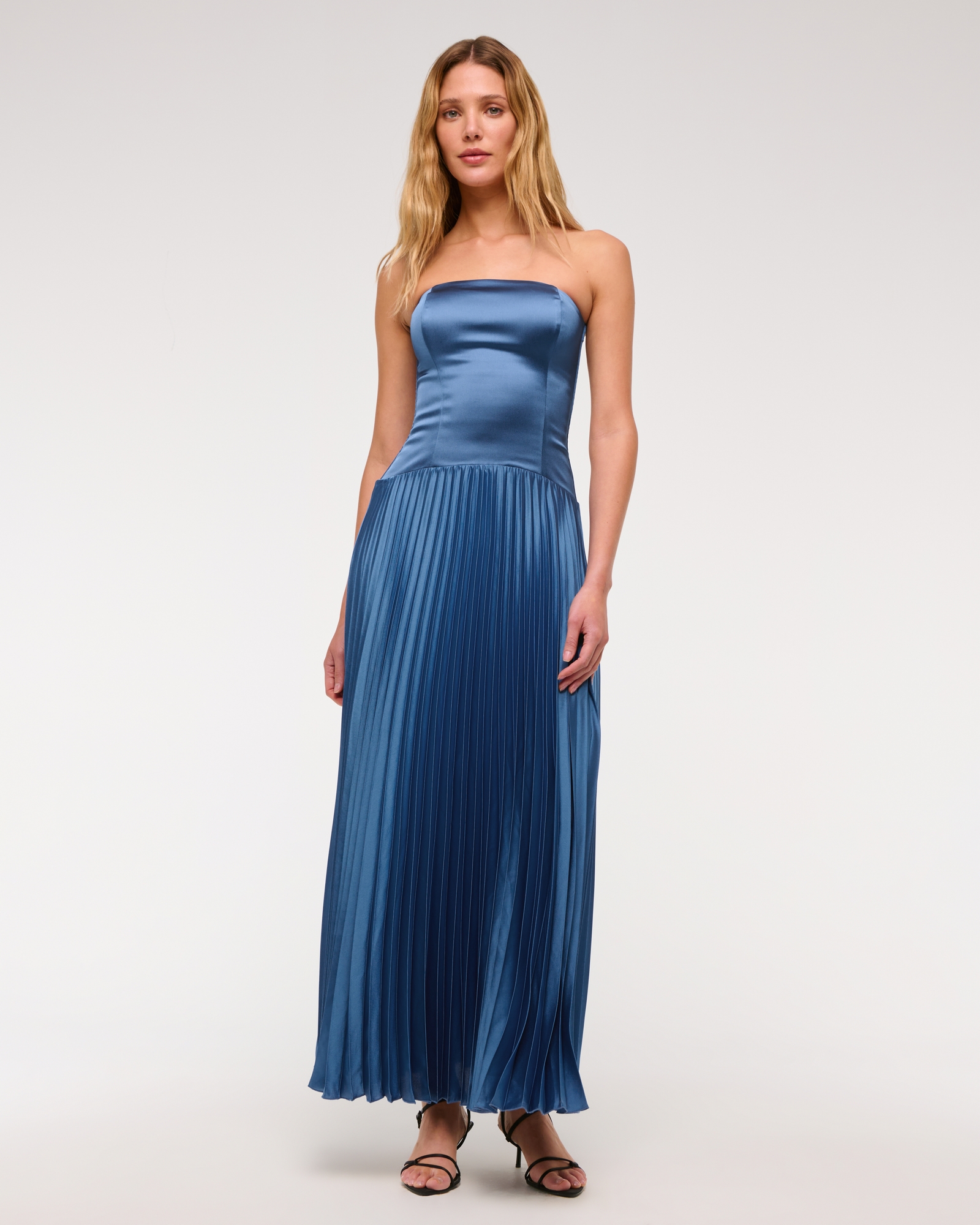 sachin and babi light blue dress Strapless Ruched Detail Midi Dress by Moon River