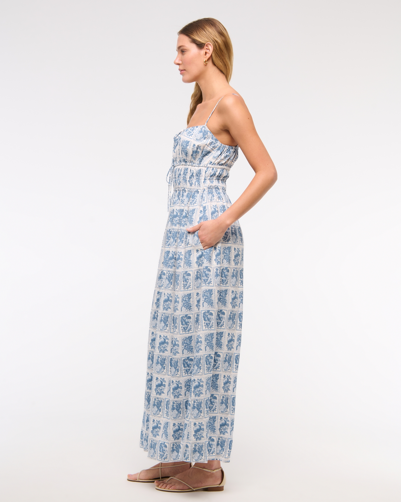 Smocked Tie-Front Maxi Dress
