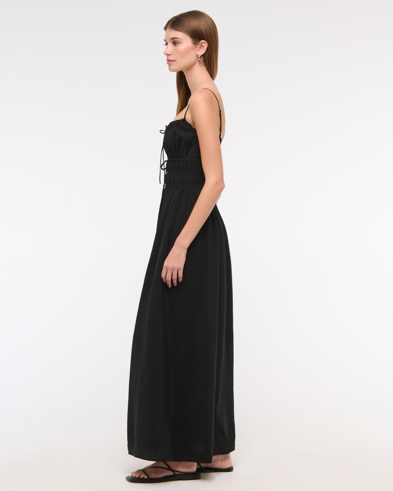 Smocked Tie-Front Maxi Dress
