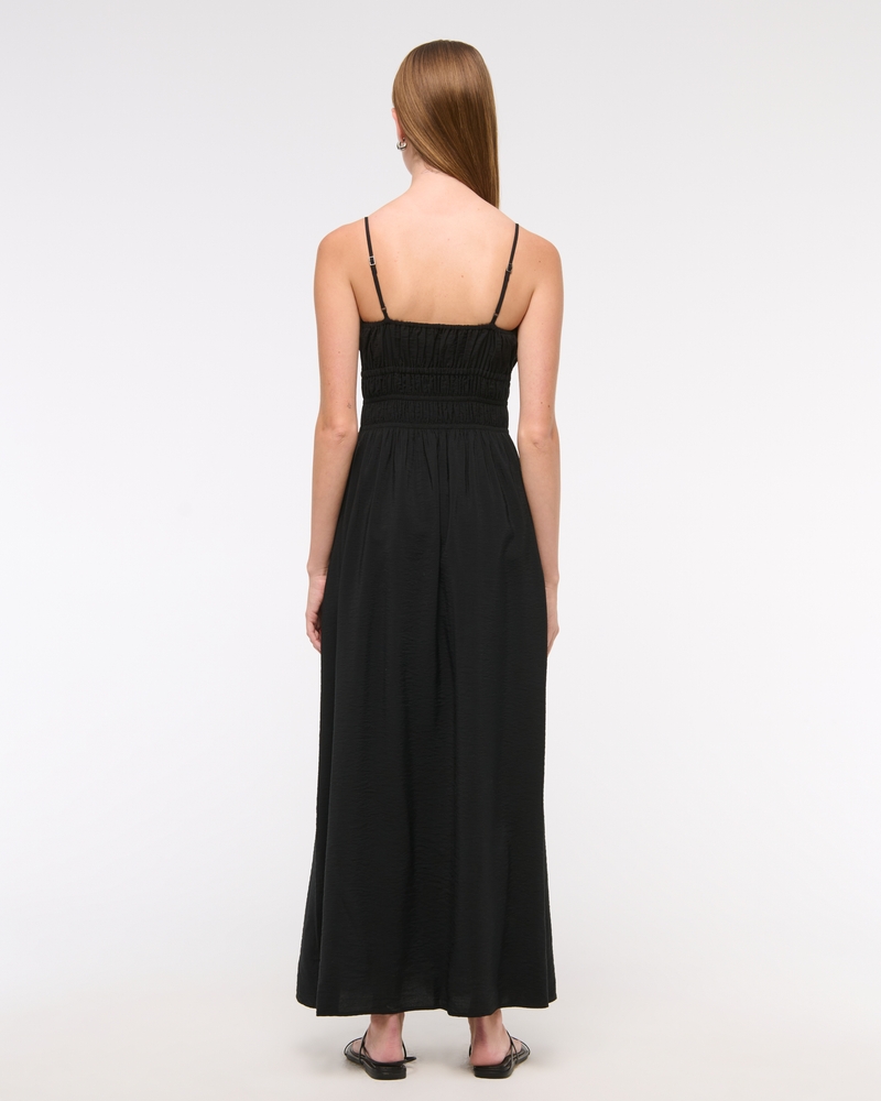 Smocked Tie-Front Maxi Dress