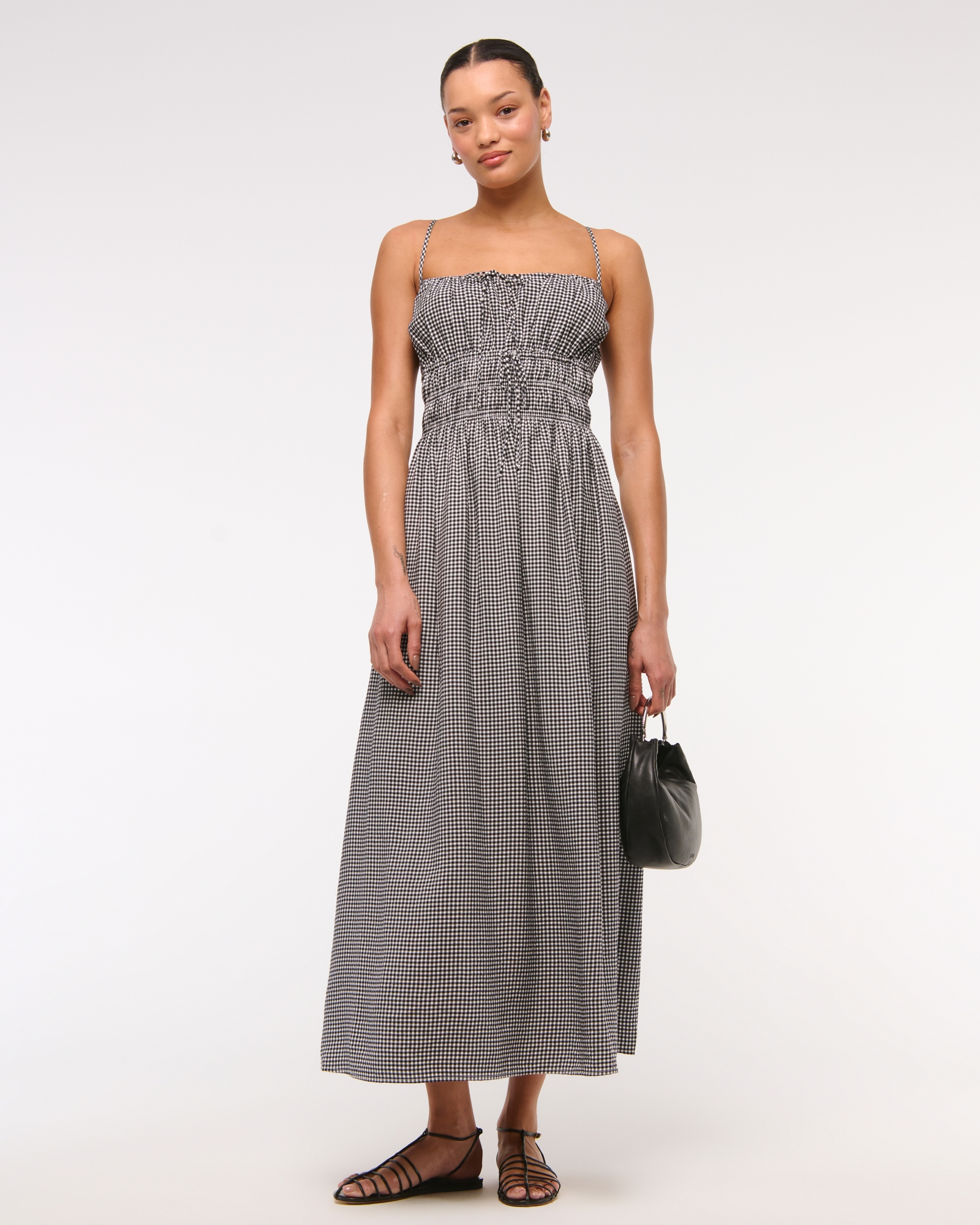 Smocked Tie-Front Maxi Dress