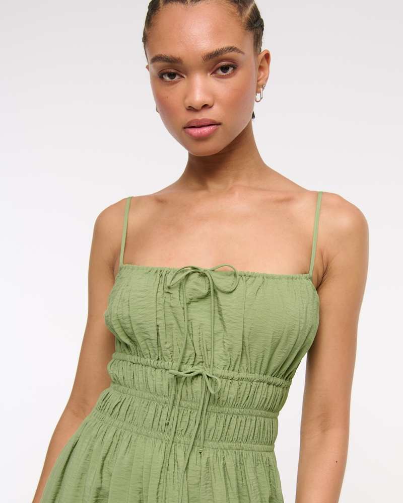 Smocked Tie-Front Maxi Dress