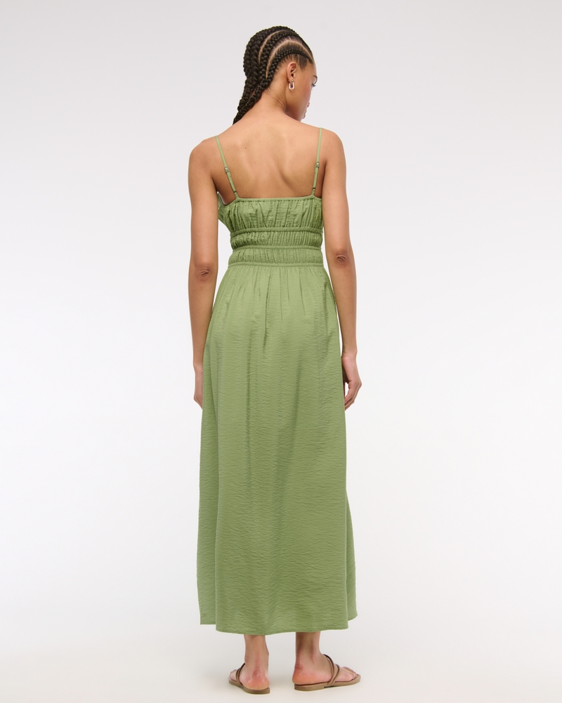 Smocked Tie-Front Maxi Dress