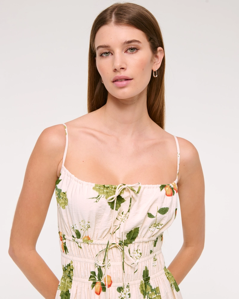 Smocked Tie-Front Maxi Dress