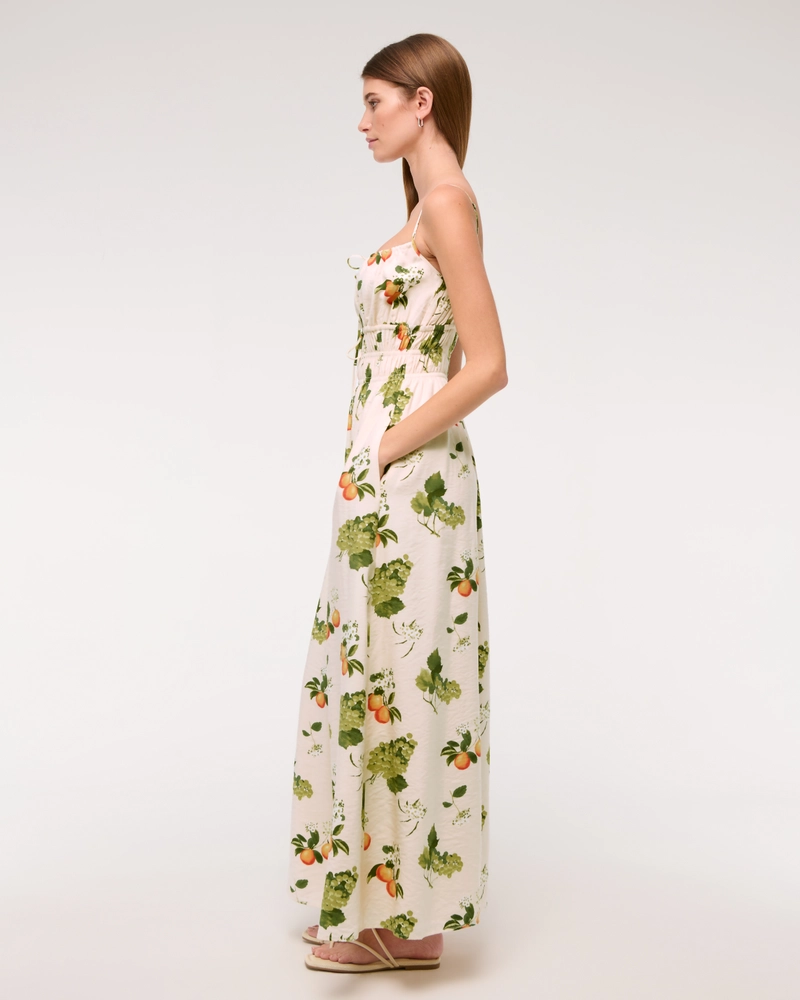 Smocked Tie-Front Maxi Dress
