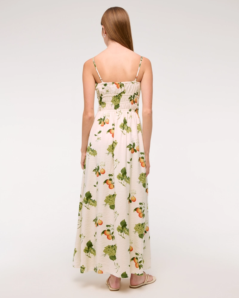 Smocked Tie-Front Maxi Dress