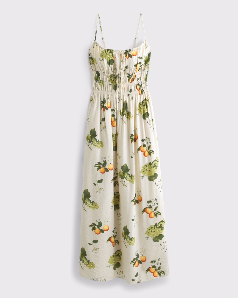 Smocked Tie-Front Maxi Dress