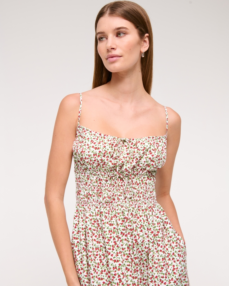 Smocked Tie-Front Maxi Dress