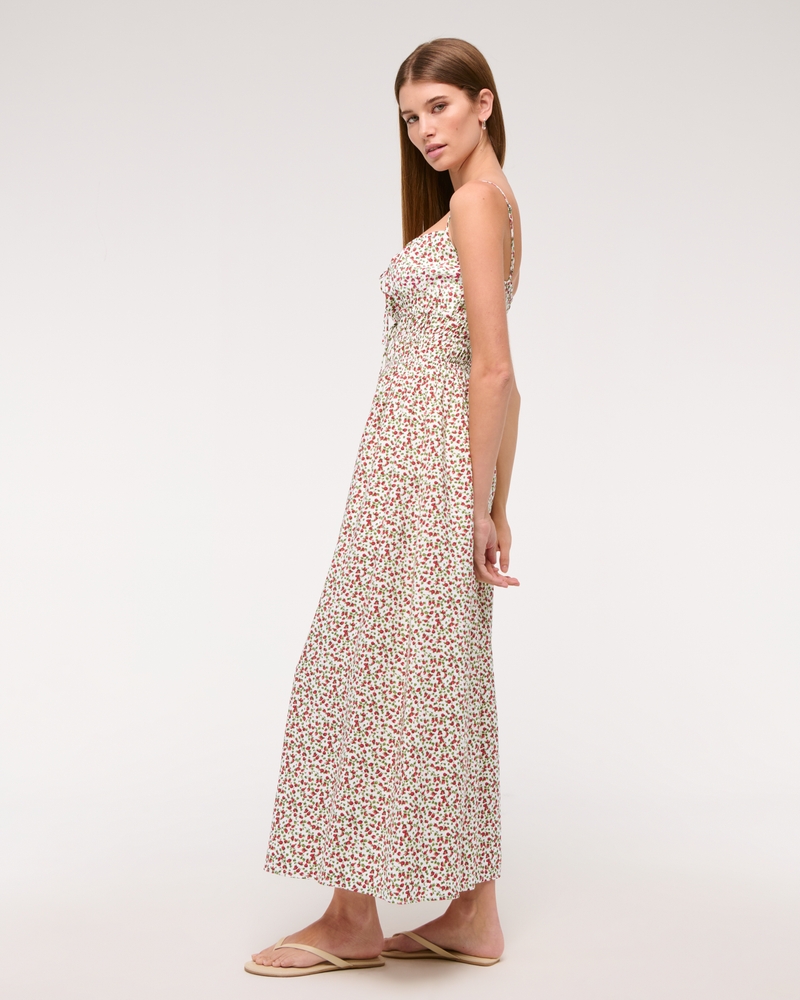 Smocked Tie-Front Maxi Dress