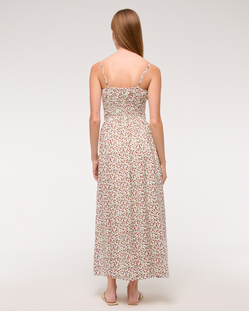 Smocked Tie-Front Maxi Dress