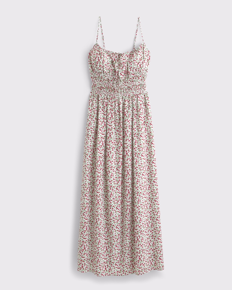 Smocked Tie-Front Maxi Dress