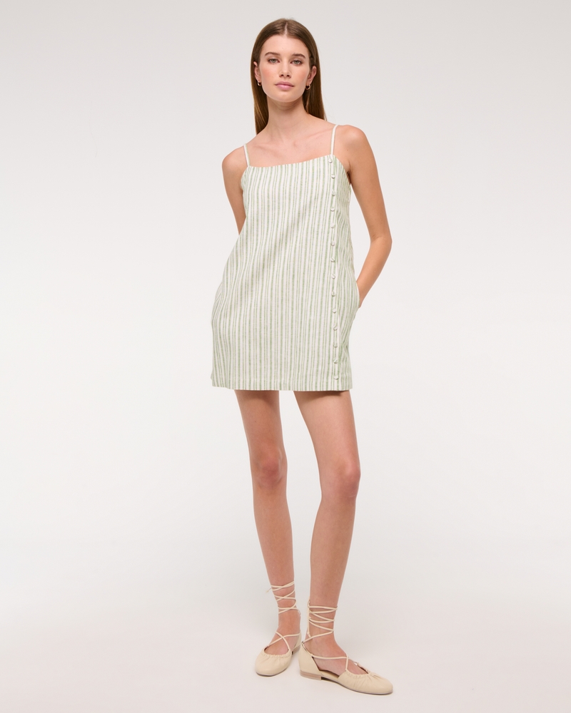 Linen-Blend Button Skort