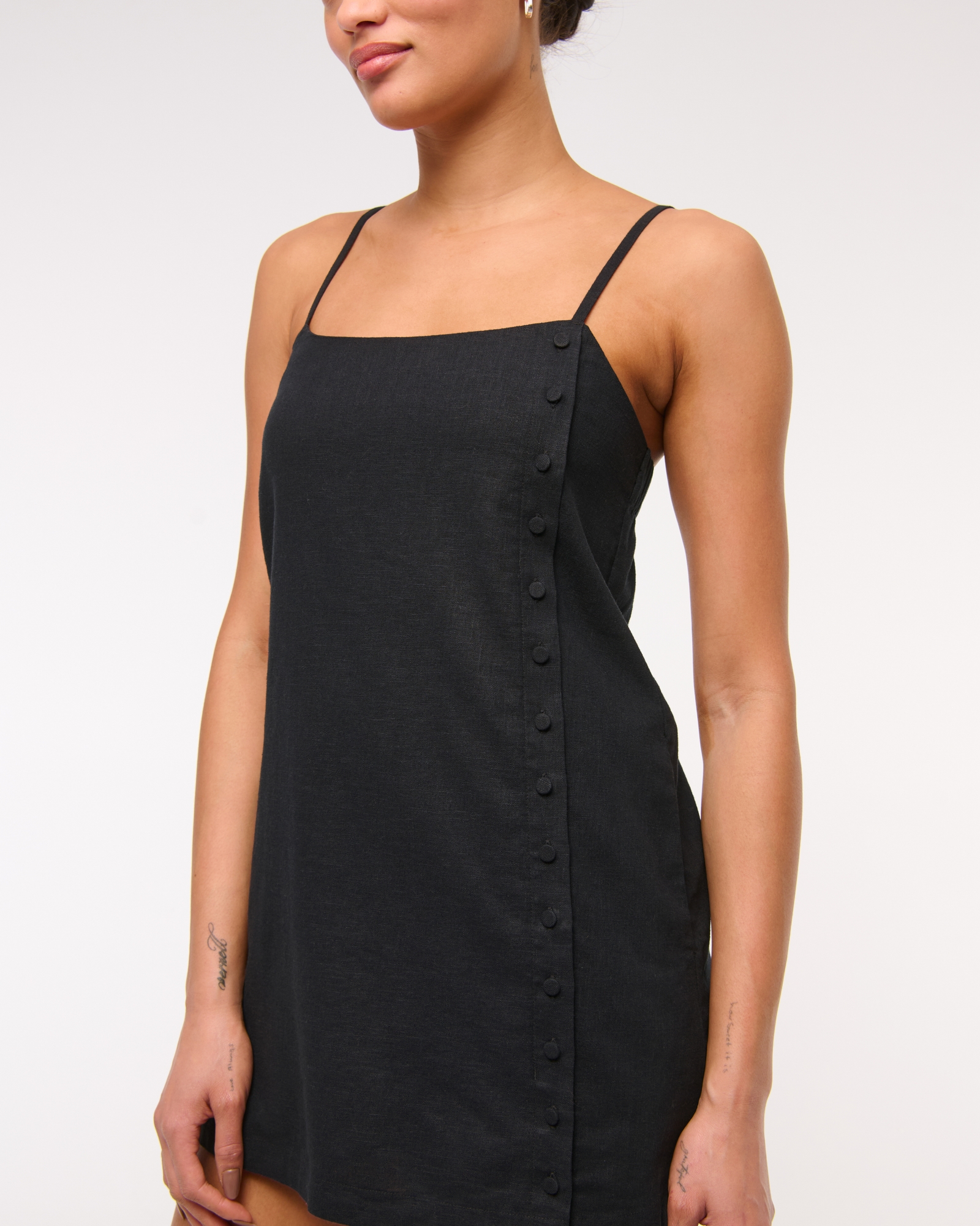 Linen-Blend Button Skort