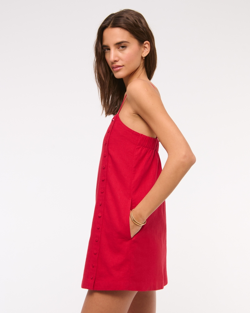 Linen-Blend Button Skort