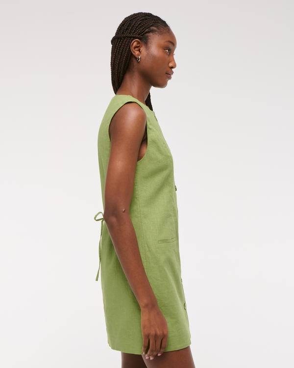 Women's The A&F Mara Linen-Blend Mini Dress in Green | Size XXS TALL | Abercrombie & Fitch