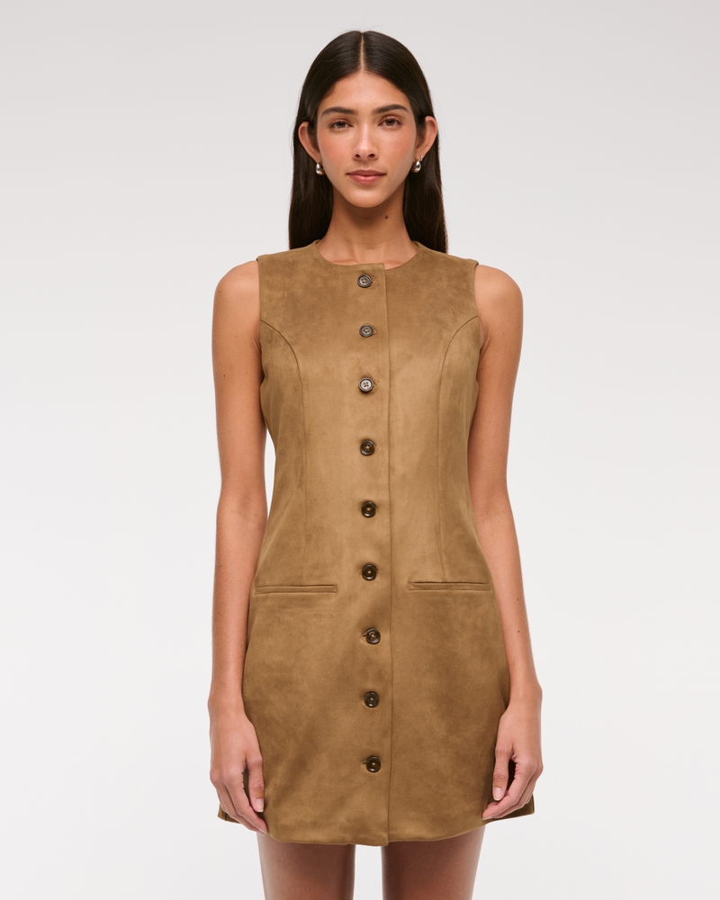 Women's The A&F Mara Vegan Suede Mini Dress in Brown | Size XL PETITE | Abercrombie & Fitch