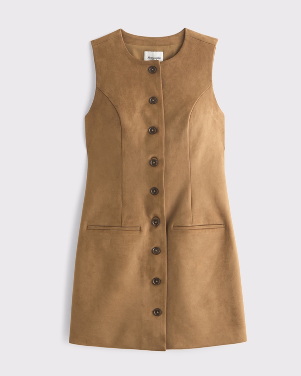 Women's The A&F Mara Vegan Suede Mini Dress in Brown | Size XL PETITE | Abercrombie & Fitch