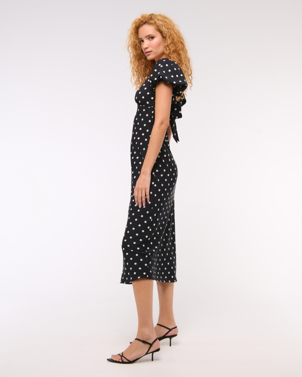 Puff Sleeve Midi Dress, Black Dot view 2