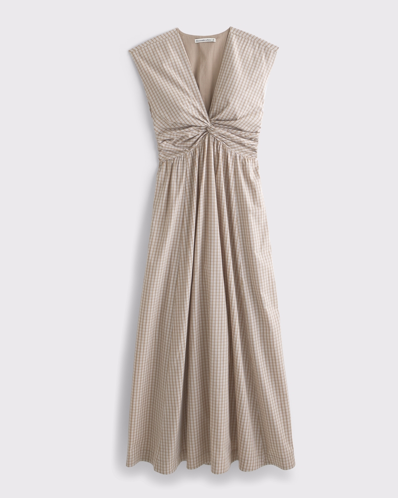 Classic V-Neckline Flowy Green Dress
