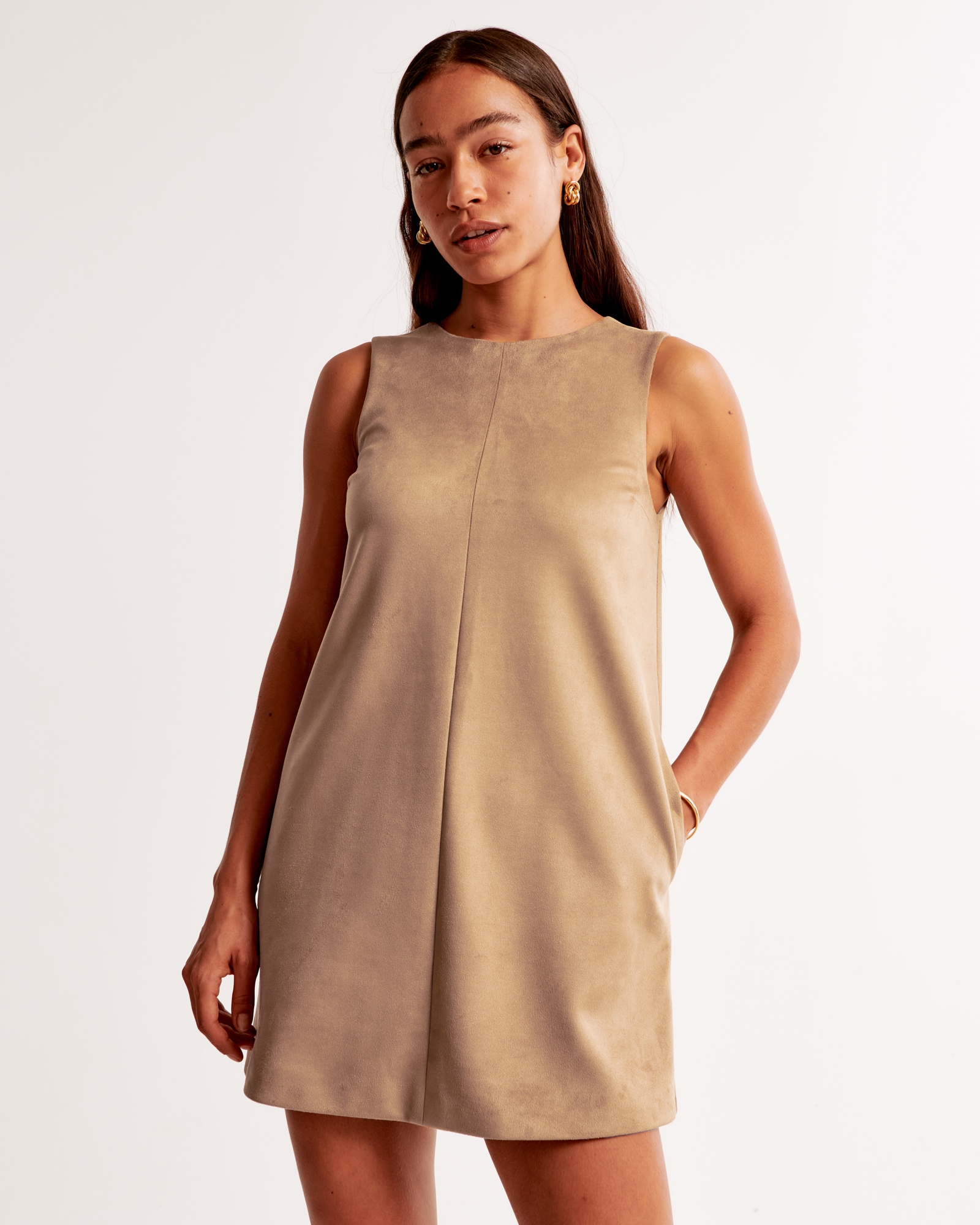 High-Neck Faux Suede Mini Dress