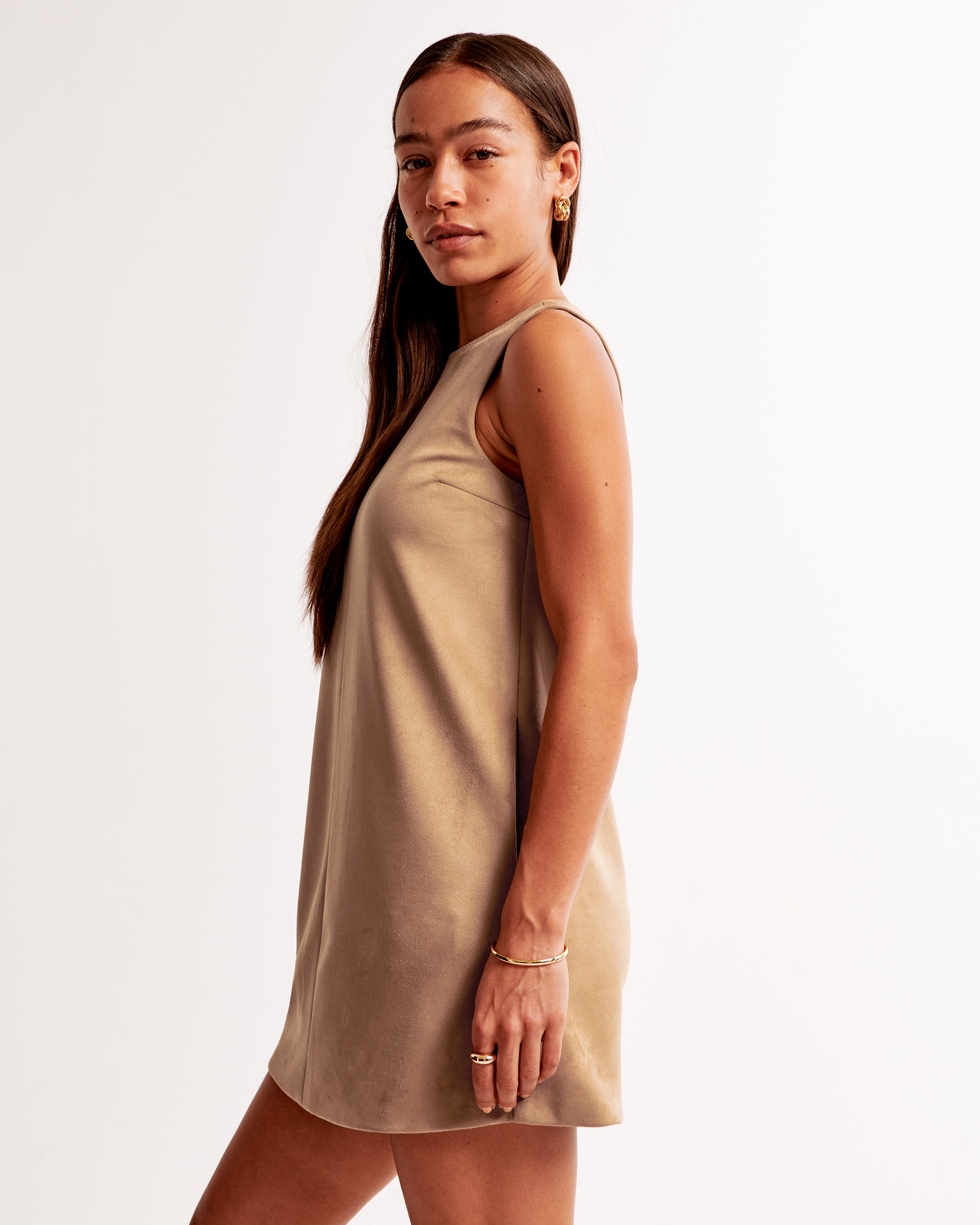 New H&M Juniors gold suede store feel sleeveless flared mini dress small