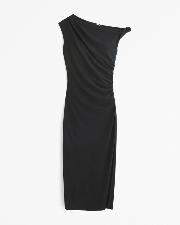 Asymmetrical Draped Maxi Dress, Black view 1