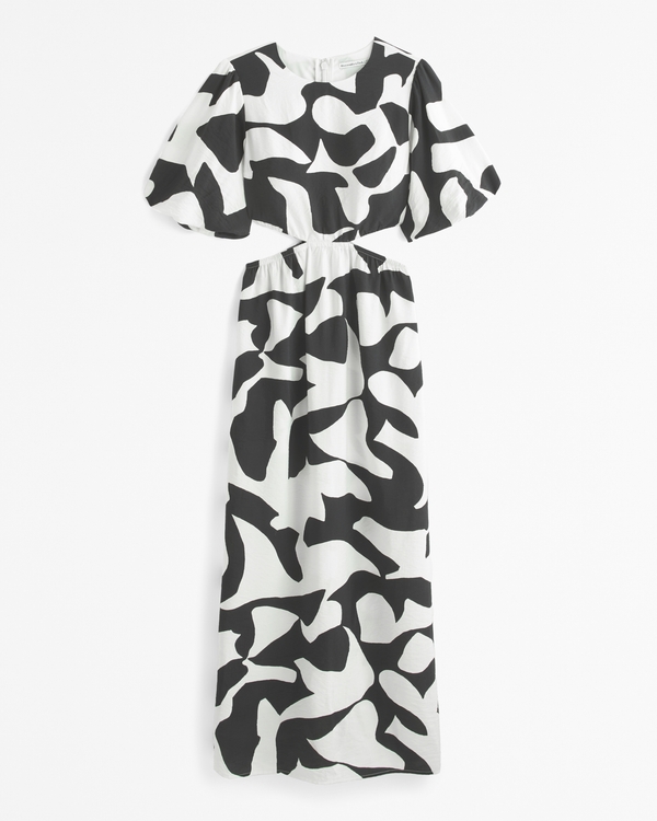 Short-Sleeve Cutout Maxi Dress, Black Pattern view 1