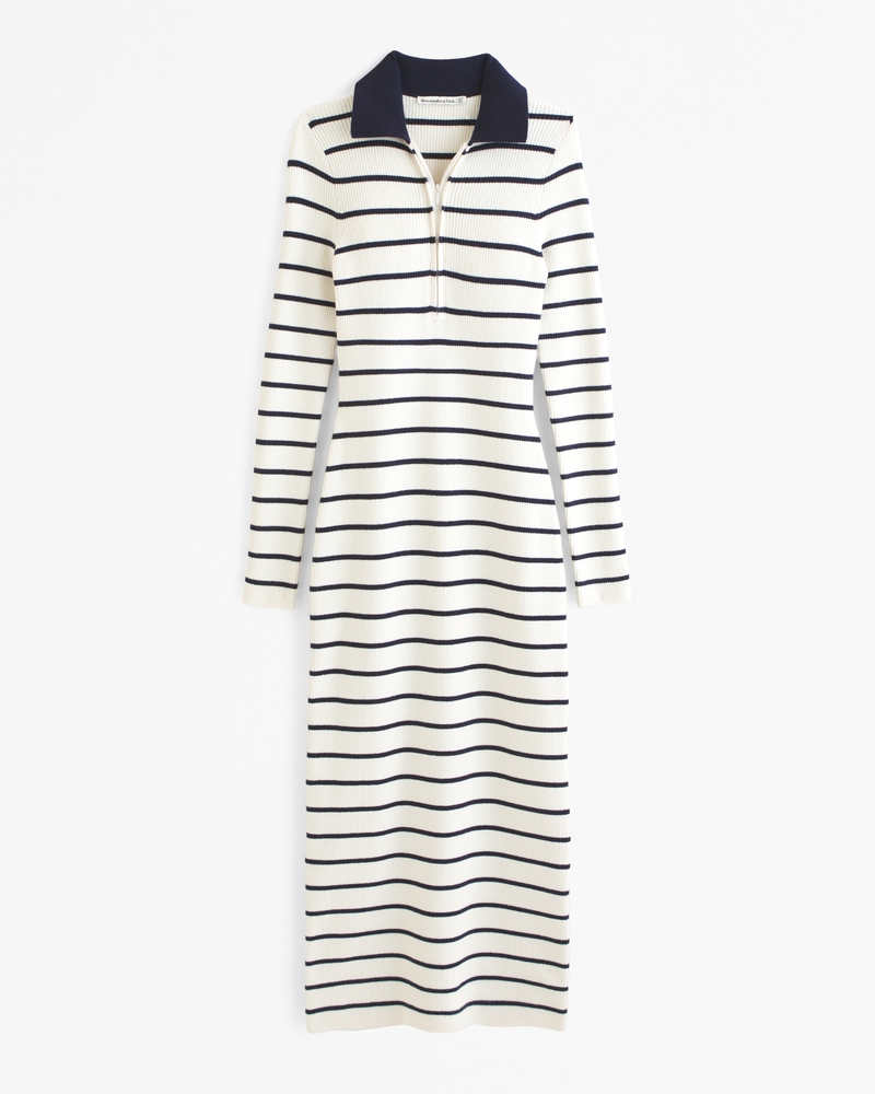 Long-Sleeve Half-Zip Maxi Sweater Dress